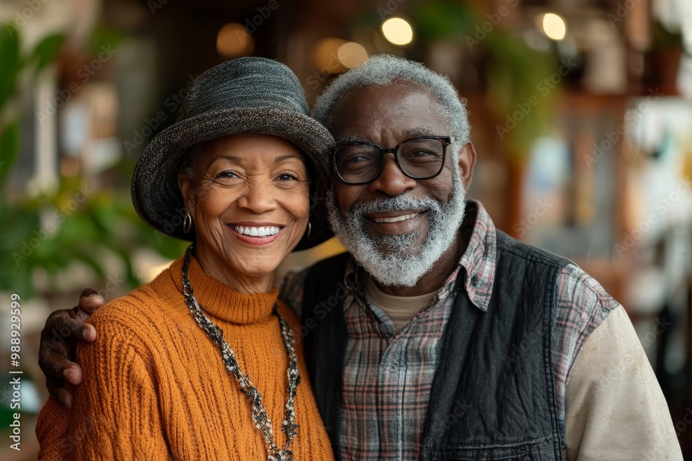 Happy senior couple at independent living community looking at camera, Generative AI Happy senior couple at independent living community looking at camera, Generative AI