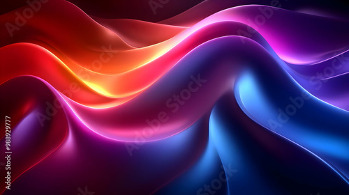 Abstract Wavy Shapes in Vibrant Colors, Gradient Background with Digital Art, Design Patterns