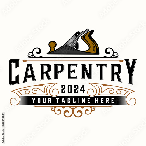 vintage carpenter logo. hand planes and saw vintage decorative for furniture, construction and home improvement.
