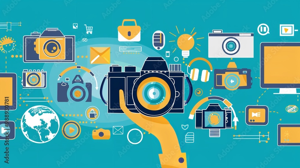 Obraz premium World Photographer Day illustration with graphic icons