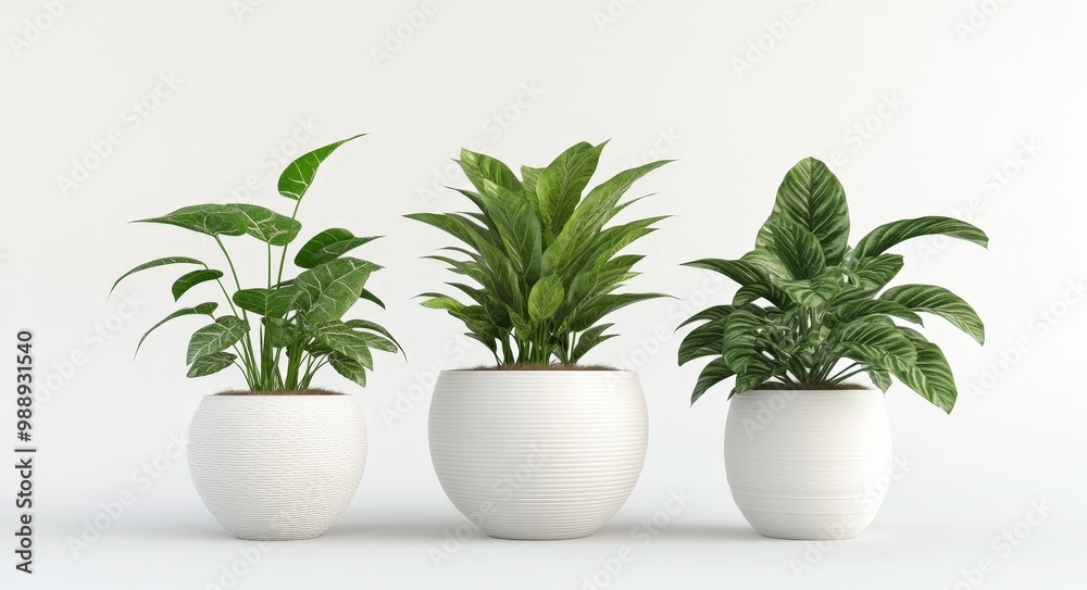 Three Potted Plants in Minimalist Display Three Potted Plants in Minimalist Display