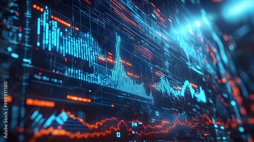 Obraz premium Abstract Digital Background with Market Graphs and Data