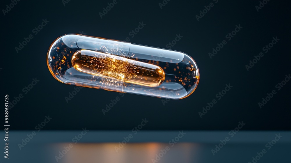 Transparent Pill Floating in Dark Space with Soft Lighting Transparent Pill Floating in Dark Space with Soft Lighting