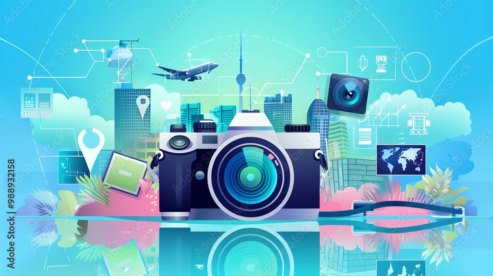 Obraz premium World Photographer Day illustration with graphic icons