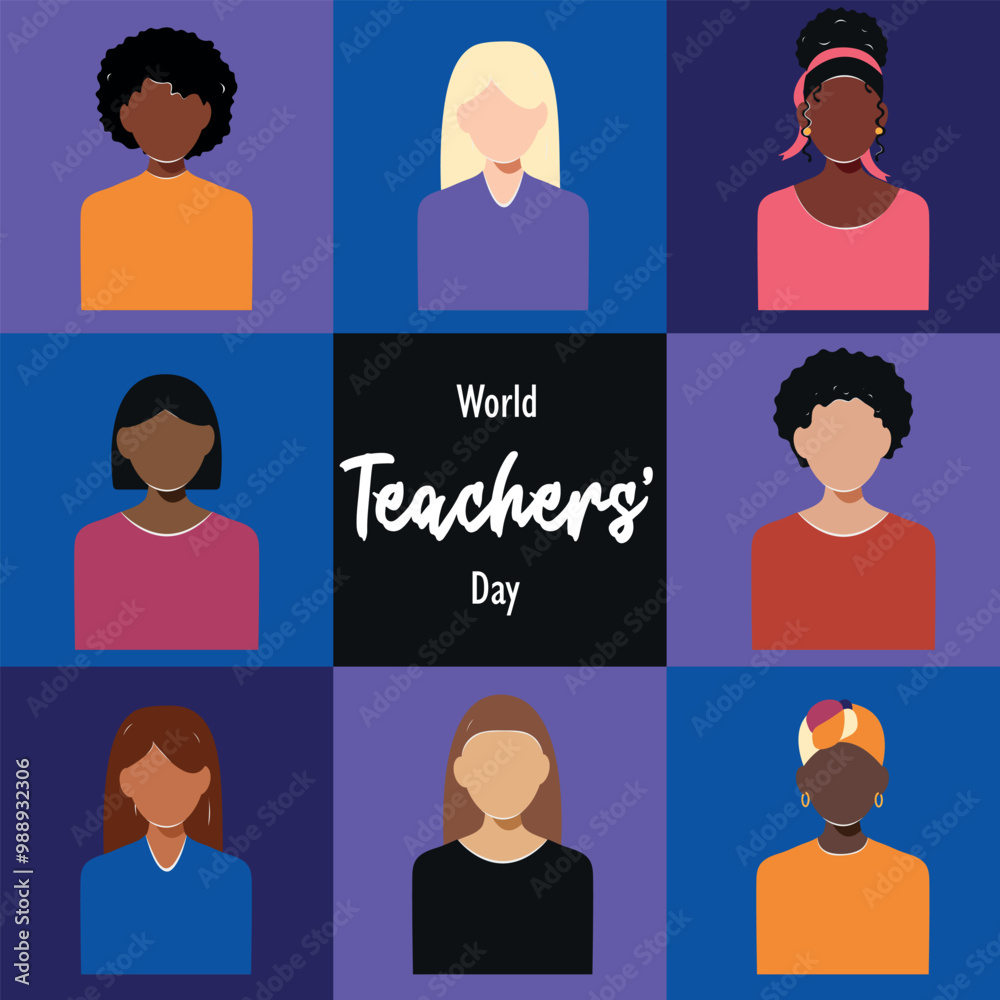 World teachers day greeting banner on white background in flat style. Faceless different women vector poster design template World teachers day greeting banner on white background in flat style. Faceless different women vector poster design template