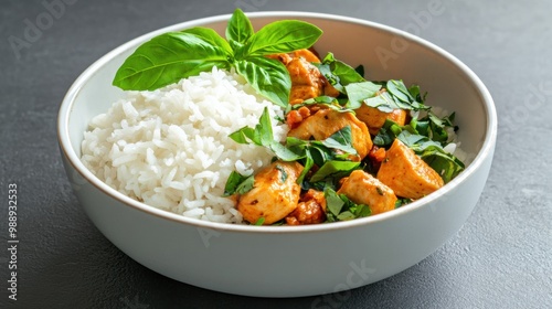 Fresh Chicken Basil with Steamed Rice Dish