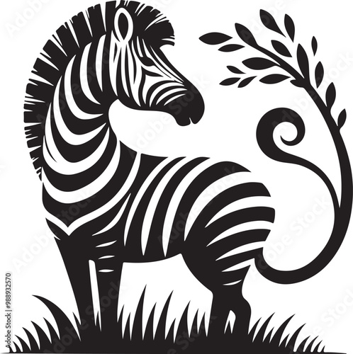  Zebra black white stripes silhouette vector art illustration.
 photo