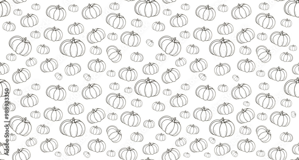 a seamless pattern of black and white pumpkins. Doodle seamless pattern pumpkins. Vegetables seamless pattern, isolated background