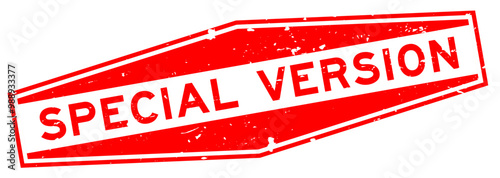 Grunge red special version word hexagon rubber seal stamp on white background