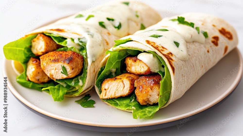 Delicious Chicken Wraps with Creamy Sauce and Fresh Greens Delicious Chicken Wraps with Creamy Sauce and Fresh Greens