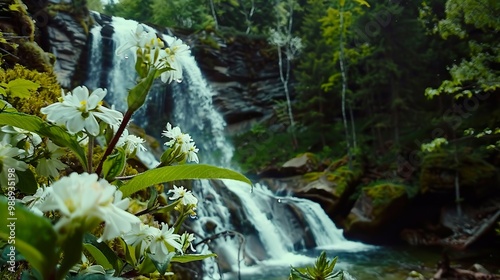 Flower_Waterfall_Mountain_Green_Forest_lphone_wallp