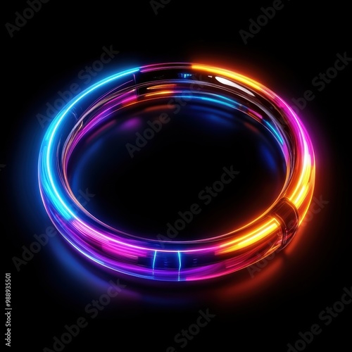 Colorful neon ring glowing against a black background.