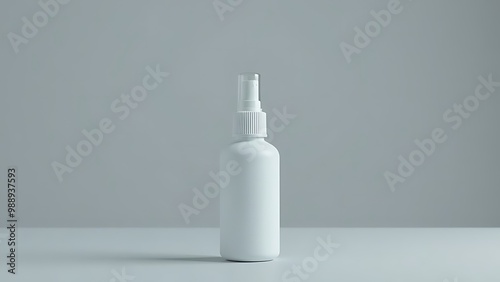 empty medical spray bottle on gray background. A mockup 