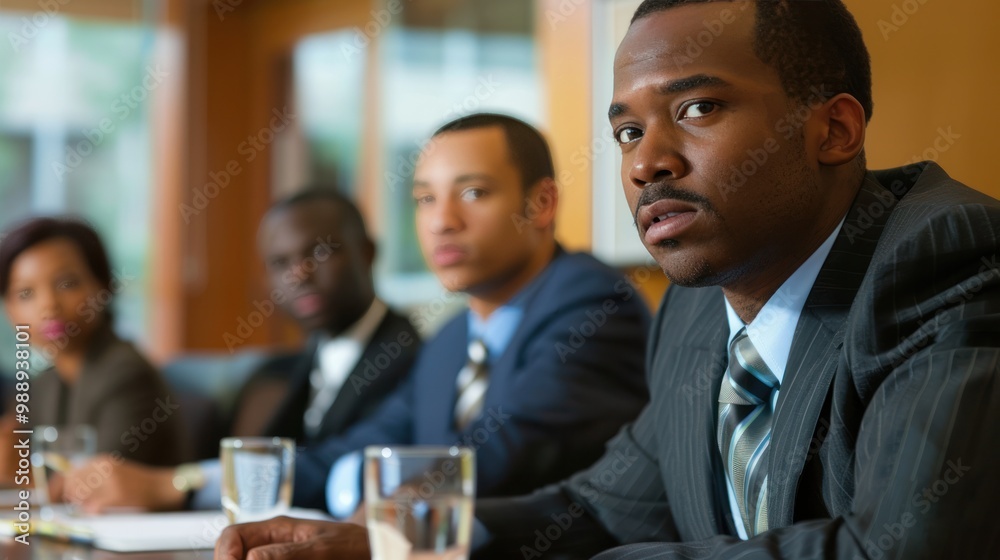 Professional expressions in a business meeting, capturing the seriousness and focus of high-level corporate discussions