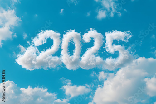 A cloud with the word '2025' written on it in the blue sky  photo