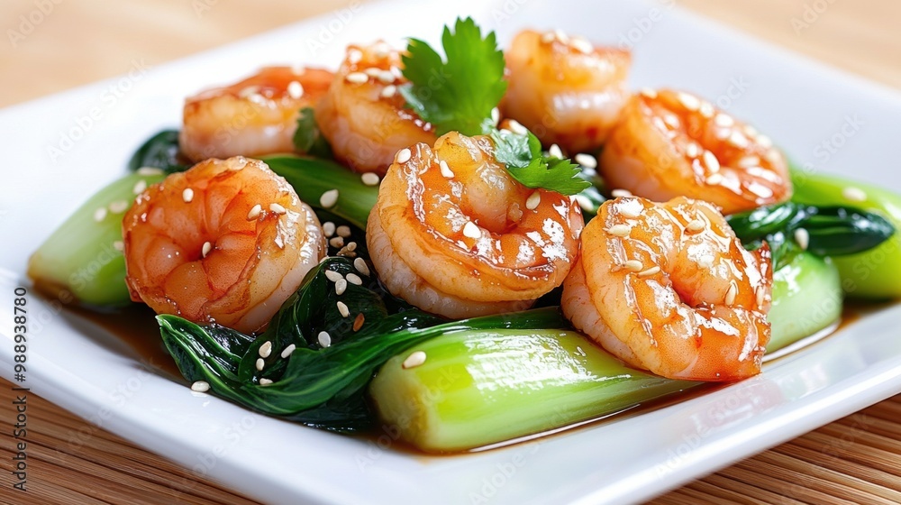 Fresh Shrimp with Greens and Sesame Seeds Fresh Shrimp with Greens and Sesame Seeds