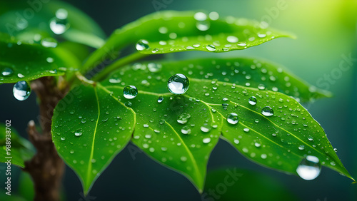 water drops on green leaf