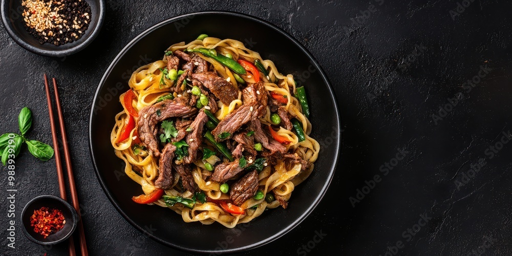 Top-Down View of a Delicious Asian Dish Perfect for Food Blogs and Menus Featuring Quality Ingredients and Vibrant Presentation Top-Down View of a Delicious Asian Dish Perfect for Food Blogs and Menus Featuring Quality Ingredients and Vibrant Presentation