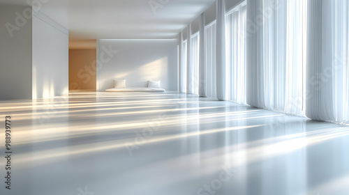 Abstract White Architecture with Curved Walls and Pillars