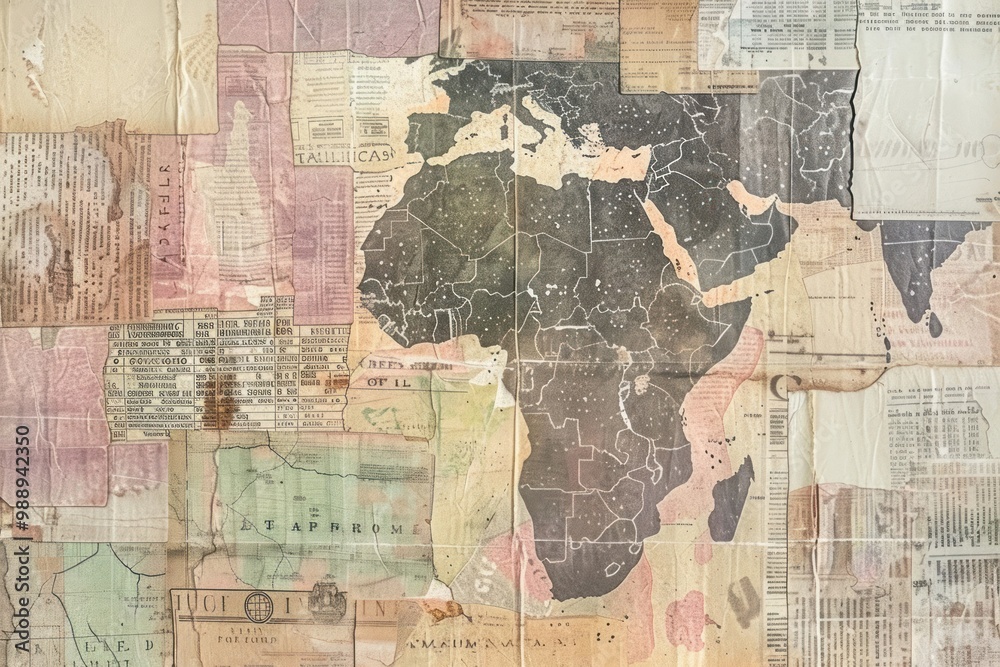 Naklejka premium Africa map ephemera border backgrounds drawing paper.