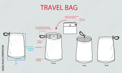 Handbag with measurements detailed vector illustration template