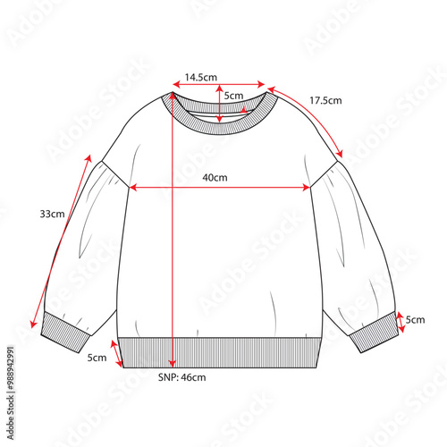 Long sleeve sweater with measurements detailed vector illustration template for ladies