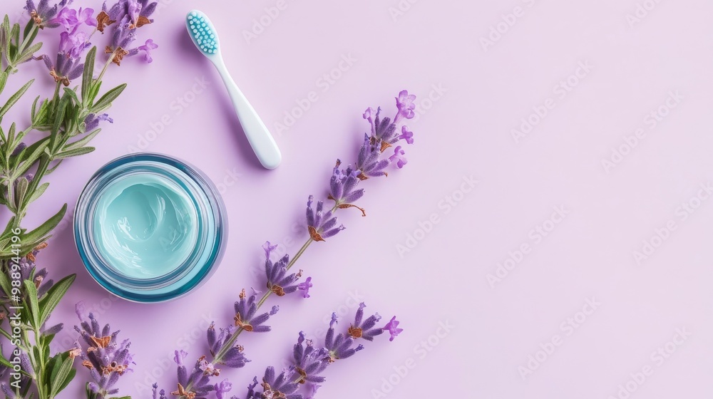 Small Pastel Blue Jar of Eco-Friendly Toothpaste on Light Lavender Background Small Pastel Blue Jar of Eco-Friendly Toothpaste on Light Lavender Background