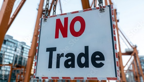 A clear 'No Trade' sign displayed in an urban construction area, emphasizing restrictions and safety regulations.