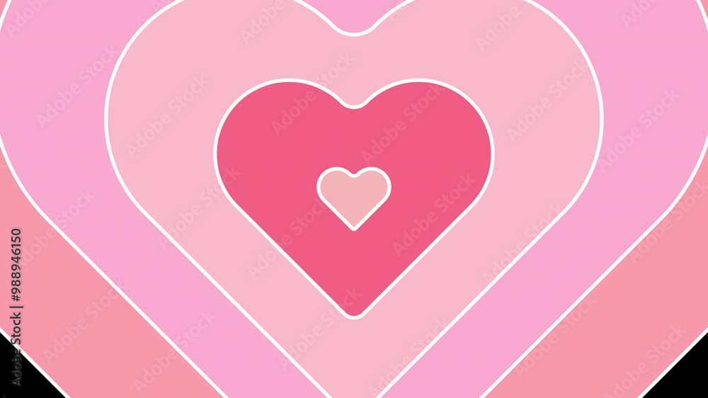 Pink heart shape transition motion graphic with alpha channel. Hearts echo transition animated on transparent background. Love, valentine, romantic, wave.