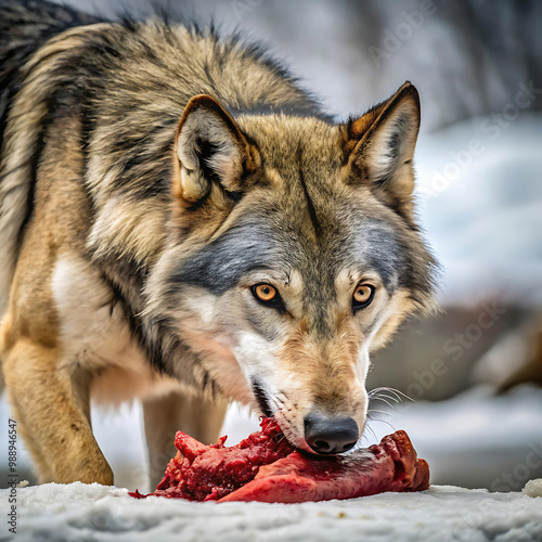A wolf eating meet 