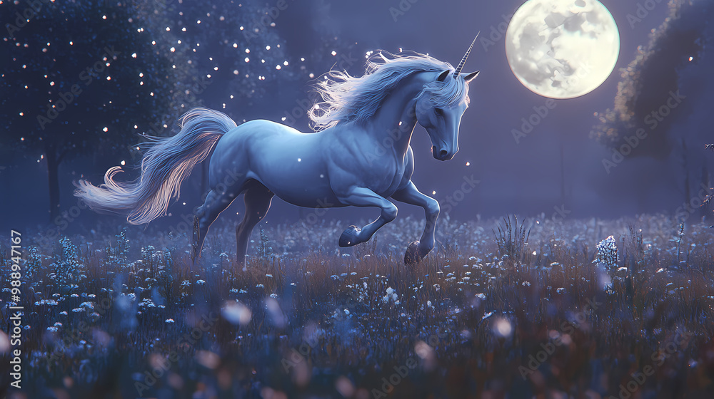 Generative AI, Ethereal Unicorn Galloping in the Soft Glow of Moonlight Generative AI, Ethereal Unicorn Galloping in the Soft Glow of Moonlight