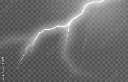 Lightning on an isolated transparent background. Flash of light, lightning png. Thunderstorm, natural phenomenon. Effect lightning png. Vector illustration.