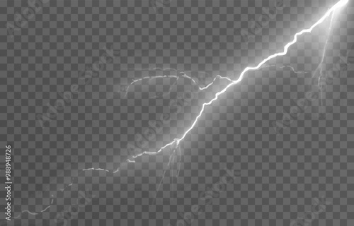Lightning on an isolated transparent background. Flash of light, lightning png. Thunderstorm, natural phenomenon. Effect lightning png. Vector illustration.