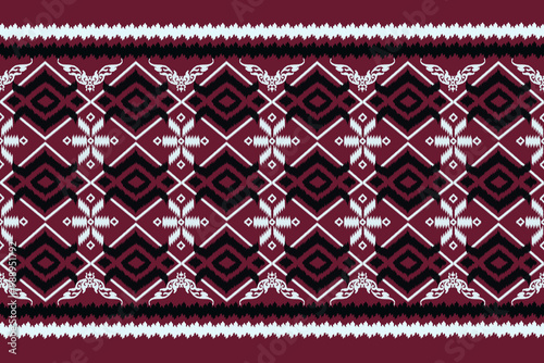 Ikat seamless pattern, geometric design, motif ethnic handmade, Ikat ethnic tribal, boho colors seamless wallpaper. Ethnic Ikat abstract background art, greeting cards, printing products.