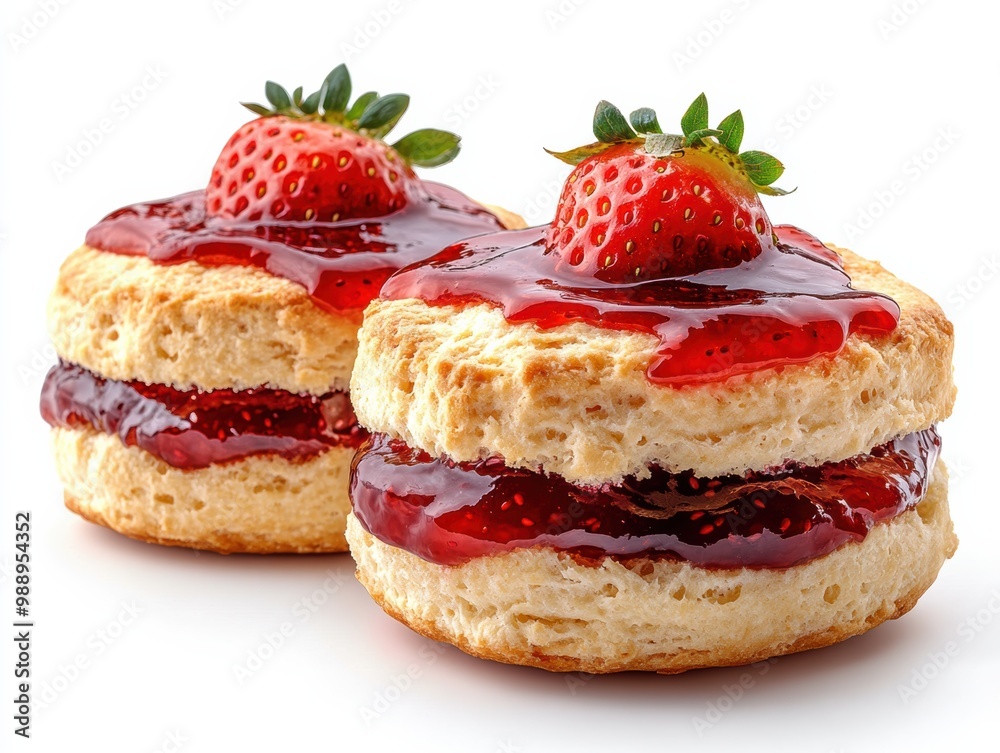 Fresh strawberry shortcake with jam, isolated on a white background. Fresh strawberry shortcake with jam, isolated on a white background.