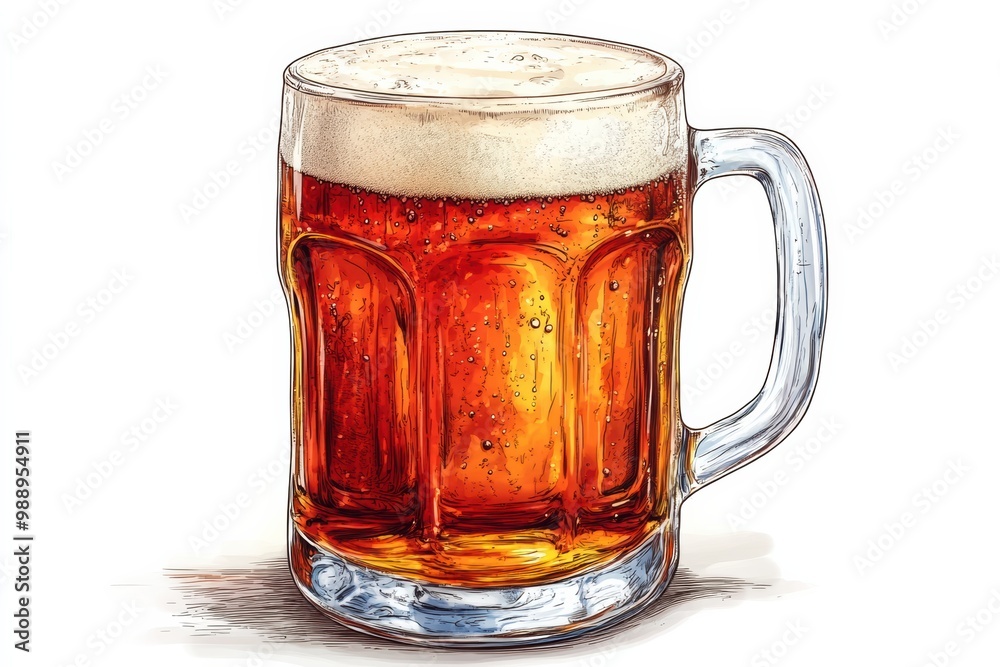 Frothy beer in a glass mug, white isolated background Frothy beer in a glass mug, white isolated background
