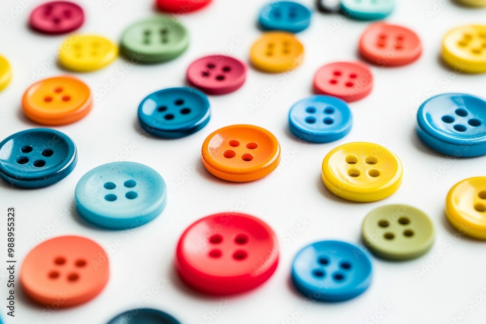 A collection of brightly colored buttons scattered across a white table, each differing slightly in size and shade, forming a playful yet minimalist texture. A collection of brightly colored buttons scattered across a white table, each differing slightly in size and shade, forming a playful yet minimalist texture.