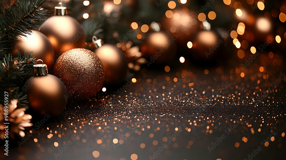 Sparkling Christmas Ornaments with Glittery Background Sparkling Christmas Ornaments with Glittery Background