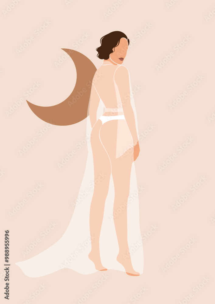 Fototapeta premium Abstract faceless portrait of young woman in a sheer robe and underwear, lady in sleepwear, beautiful woman in loungewear, isolated vector illustration