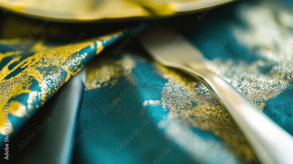 Fototapeta premium Elegant Table Setting with Gold-Accented Napkin