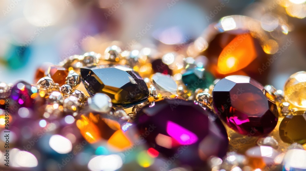 Colorful Close-Up of Sparkling Gemstones and Jewelry Colorful Close-Up of Sparkling Gemstones and Jewelry
