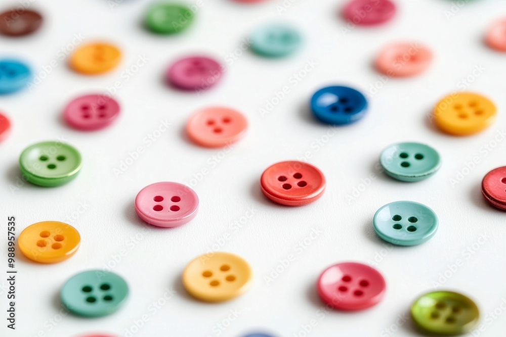A collection of brightly colored buttons scattered across a white table, each differing slightly in size and shade, forming a playful yet minimalist texture. A collection of brightly colored buttons scattered across a white table, each differing slightly in size and shade, forming a playful yet minimalist texture.