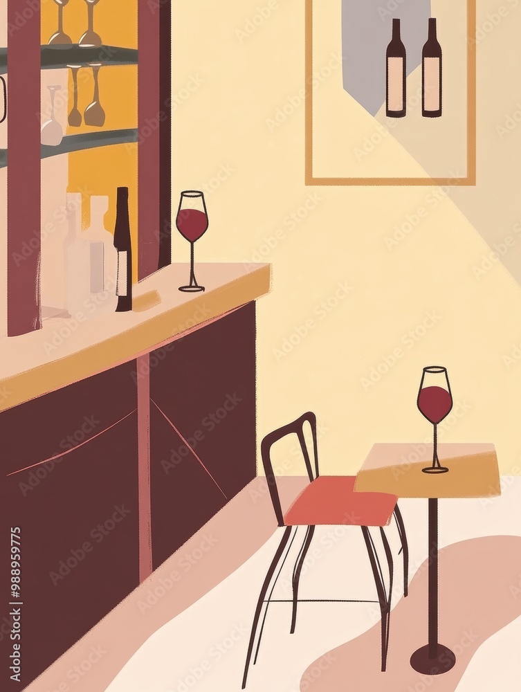 Stylized Interior of a Cozy Wine Bar Stylized Interior of a Cozy Wine Bar
