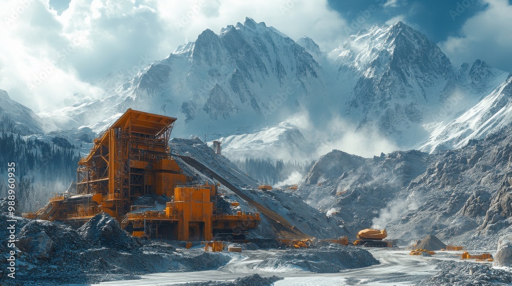 Industrial Complex at the Foot of Snow-Capped Mountains Industrial Complex at the Foot of Snow-Capped Mountains