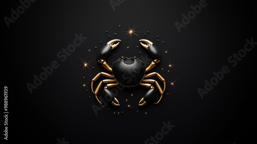 Celestial Crab, A powerful depiction of the Cancer zodiac sign with a golden crab encircled by stars, highlighting its cosmic significance.