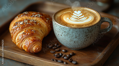 cup of coffee with croissant