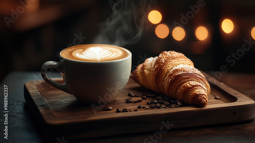cup of coffee with croissant