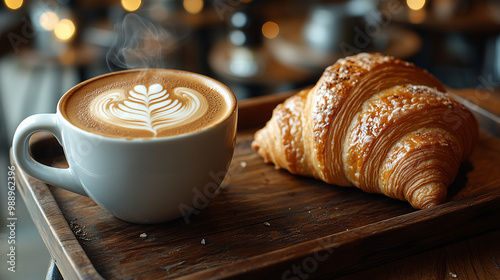 cup of coffee with croissant