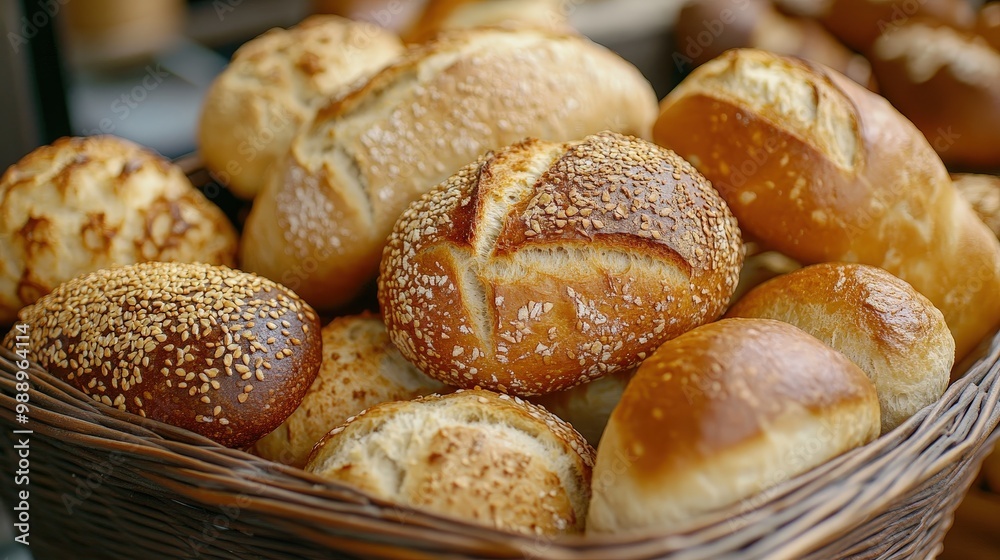 Freshly Baked Bread Rolls in Wicker Basket Freshly Baked Bread Rolls in Wicker Basket