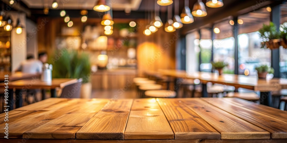 Empty wooden table in a coffee shop or restaurant with blurred background Empty wooden table in a coffee shop or restaurant with blurred background